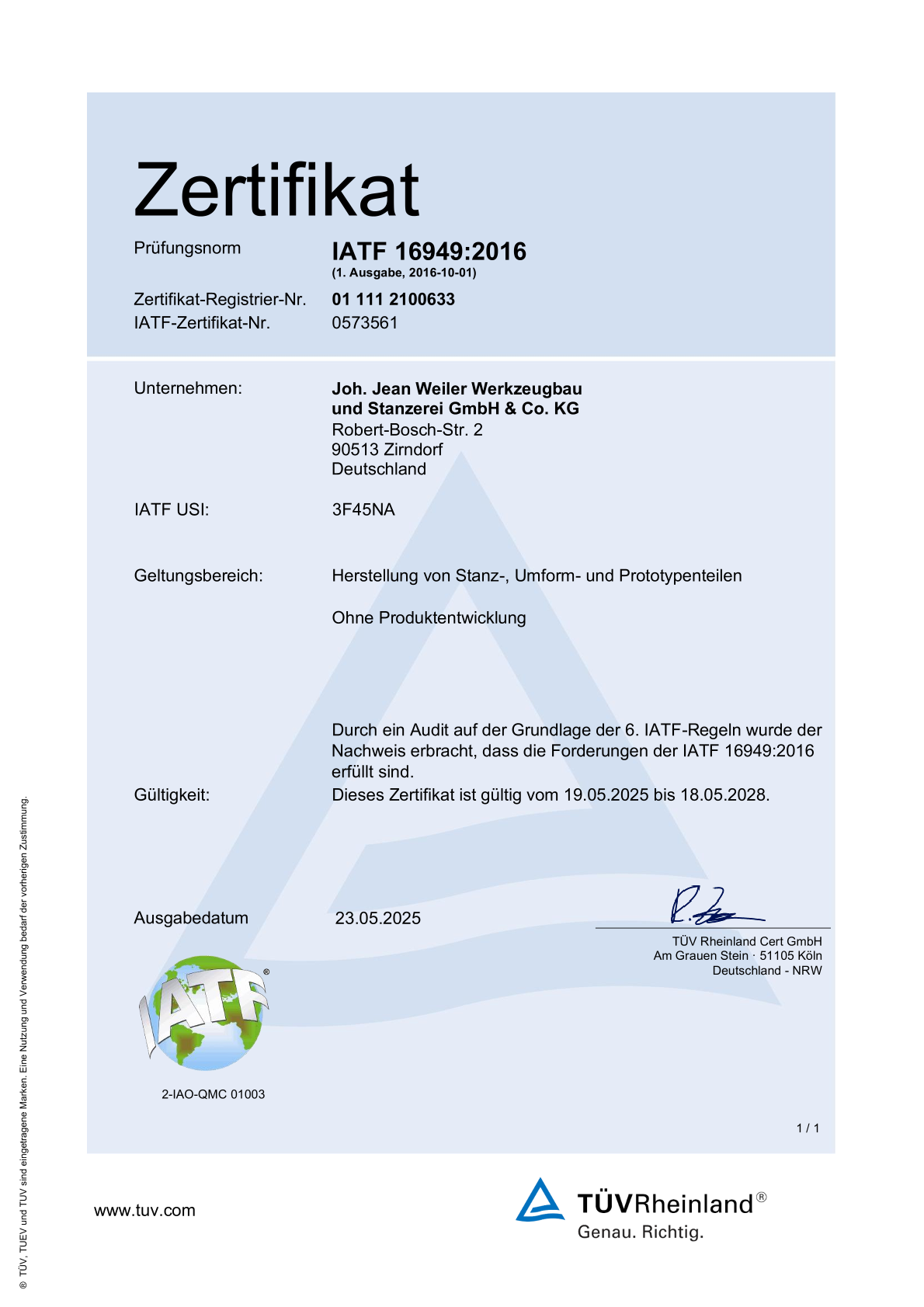 IATF Zertifikat Joh. Jean Weiler